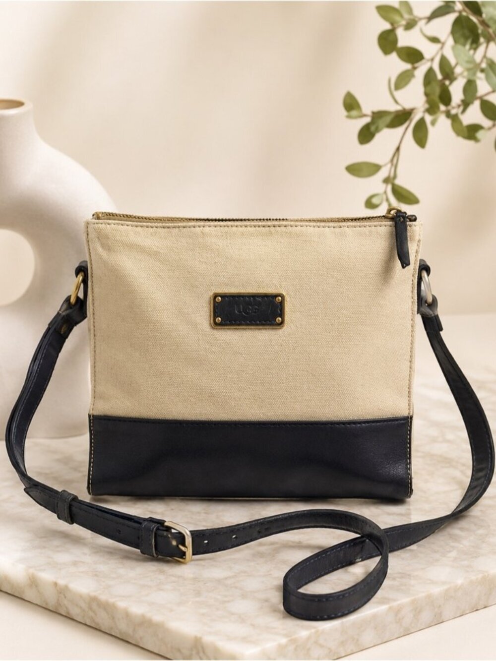 UGG Canvas & Leather Crossbody Bag Beige/Navy
